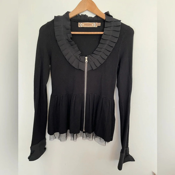 Twelve by twelve Black Ruffled Zip-Up Cardigan size XS - Picture 2 of 5